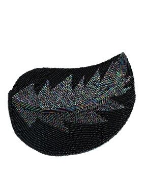 Vintage Inspired Beaded Clutch Black Leaf Small Evening Bag Prom Grad Wedding